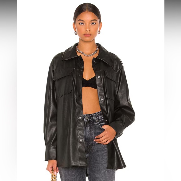 Zara Jackets & Blazers - ZaraLeather Oversized Snap Front Shacket Shirt Size XL